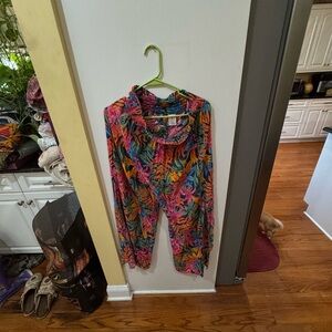 Shore Colorful Tropical Print Boho Wideleg Pants